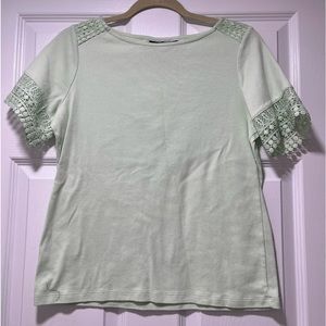 Karen Scott mint green top, size M, 100% cotton, embroidered details